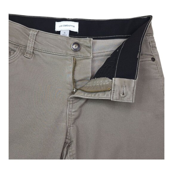 Liz Claiborne Womens Straight-Leg Pants Sz 6 Cotton Blend Mid-Rise Stretch Taupe - Picture 4 of 8